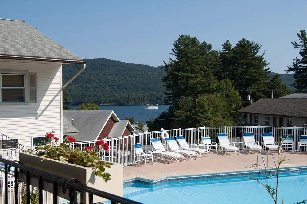 Pool deck overlooking Lake George